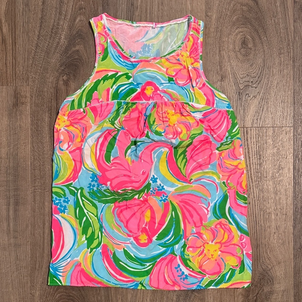 Lilly Pulitzer Pink Green So A Peeling Sleeveless Flutter Tank Top Women's